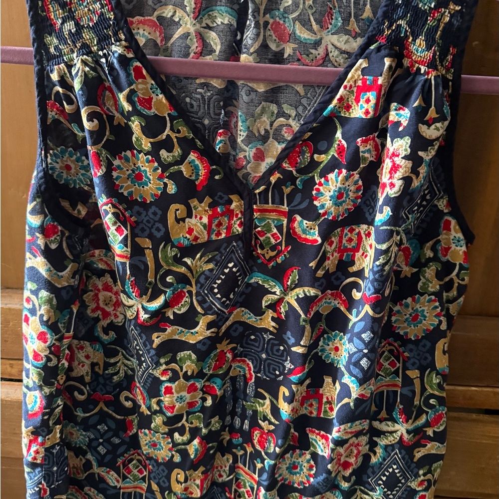 Sleeveless Top - Navy and Red Elephants